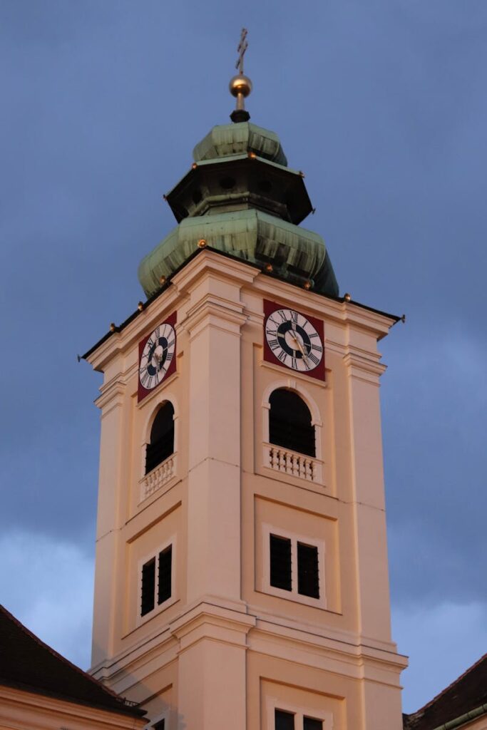 A clock tower with a clock on top